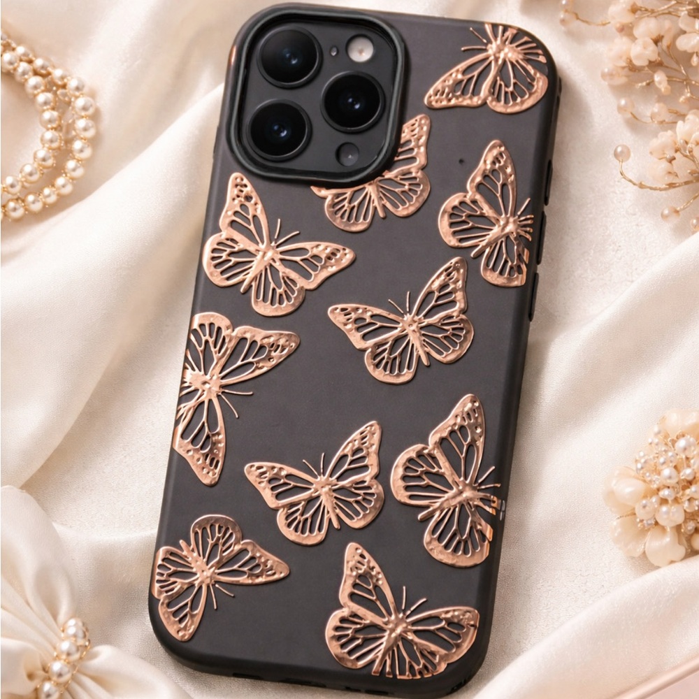 Butterfly Pattern iPhone 11 Pro Case: Butterflies Black/Rose Gold Metallic